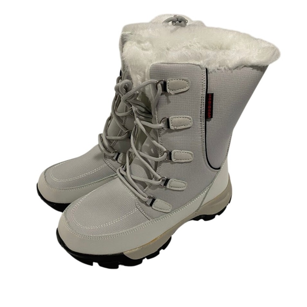 HobiBear Snow Boots Women's Winter Fur Lined Lace Up Gray Size US 6.5